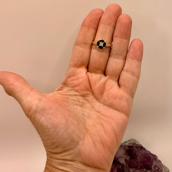 Sapphire Diamond 14K Yellow Gold Estate Ring Sz 7  J826 - Picture 5 of 8